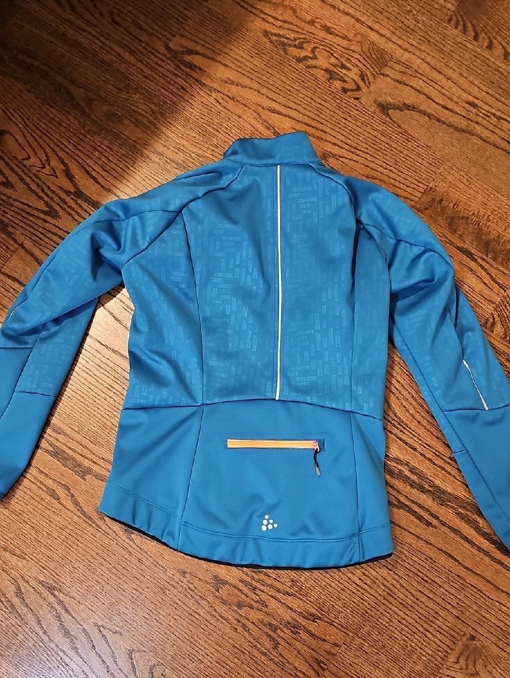 Craft Teal-Blue Women's Zip-Up Active Jacket with Neon Orange Pink Zipper - Picture 4 of 6